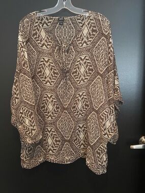 Esprit Brown & Cream Geometric Boho Blouse